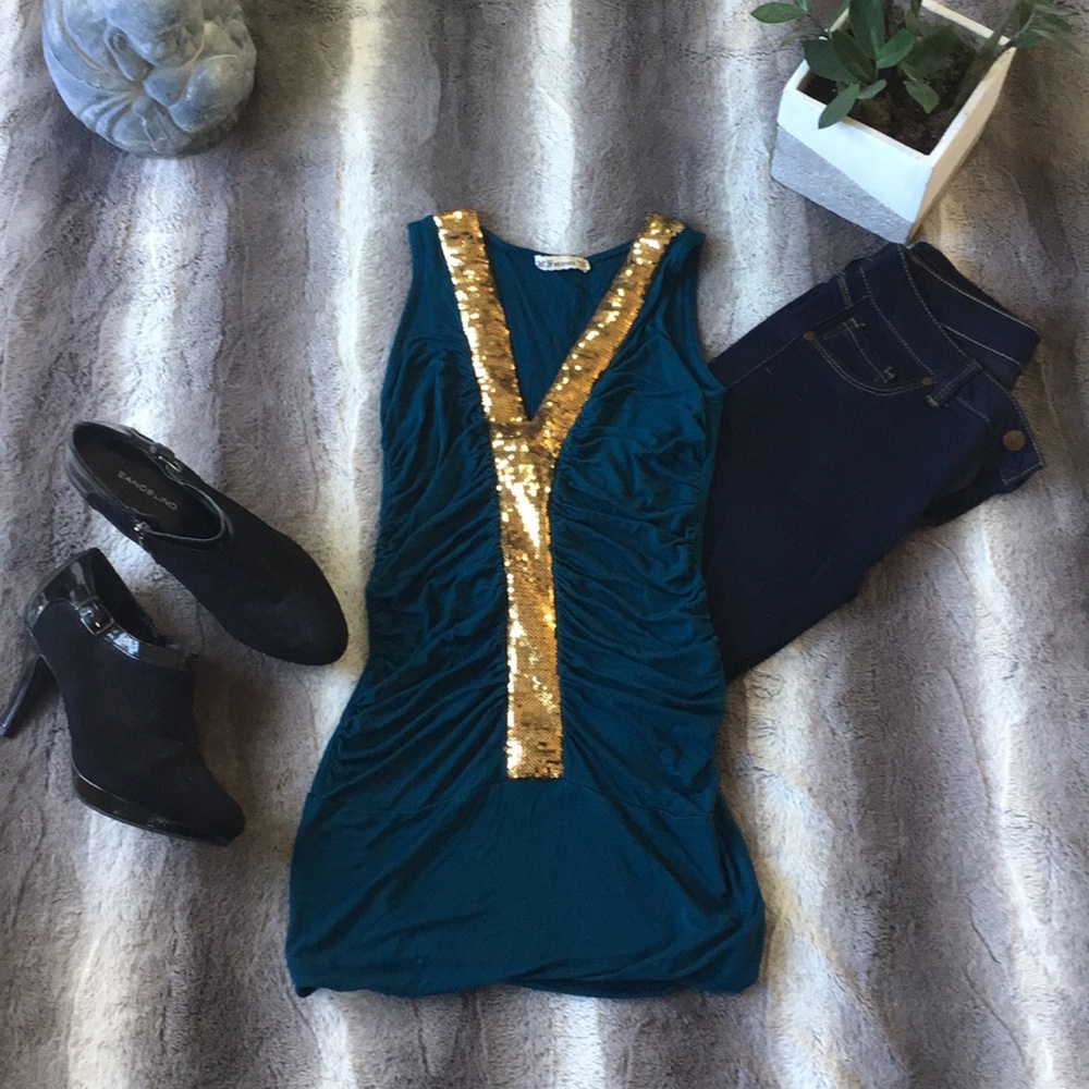 Blue and Gold Sequence Top